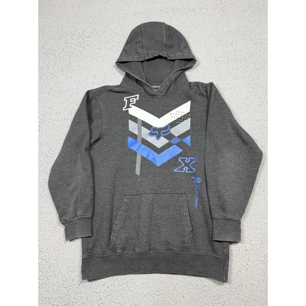 Fox Hoodie Youth XL Gray Pullover‎ Fleece Graphic Motocross Logo Kangaroo